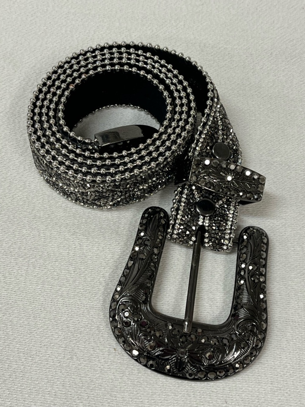 Shyanne Women's Diamond Glam Rhinestone Belt Black/Silver M/L - Picture 3 of 8